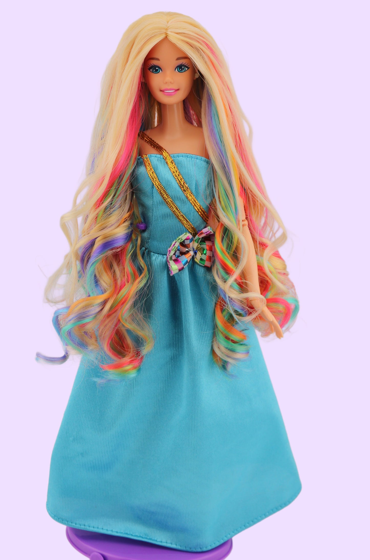 Custom Rerooted 90s Skating Star Barbie with Rainbow Hair