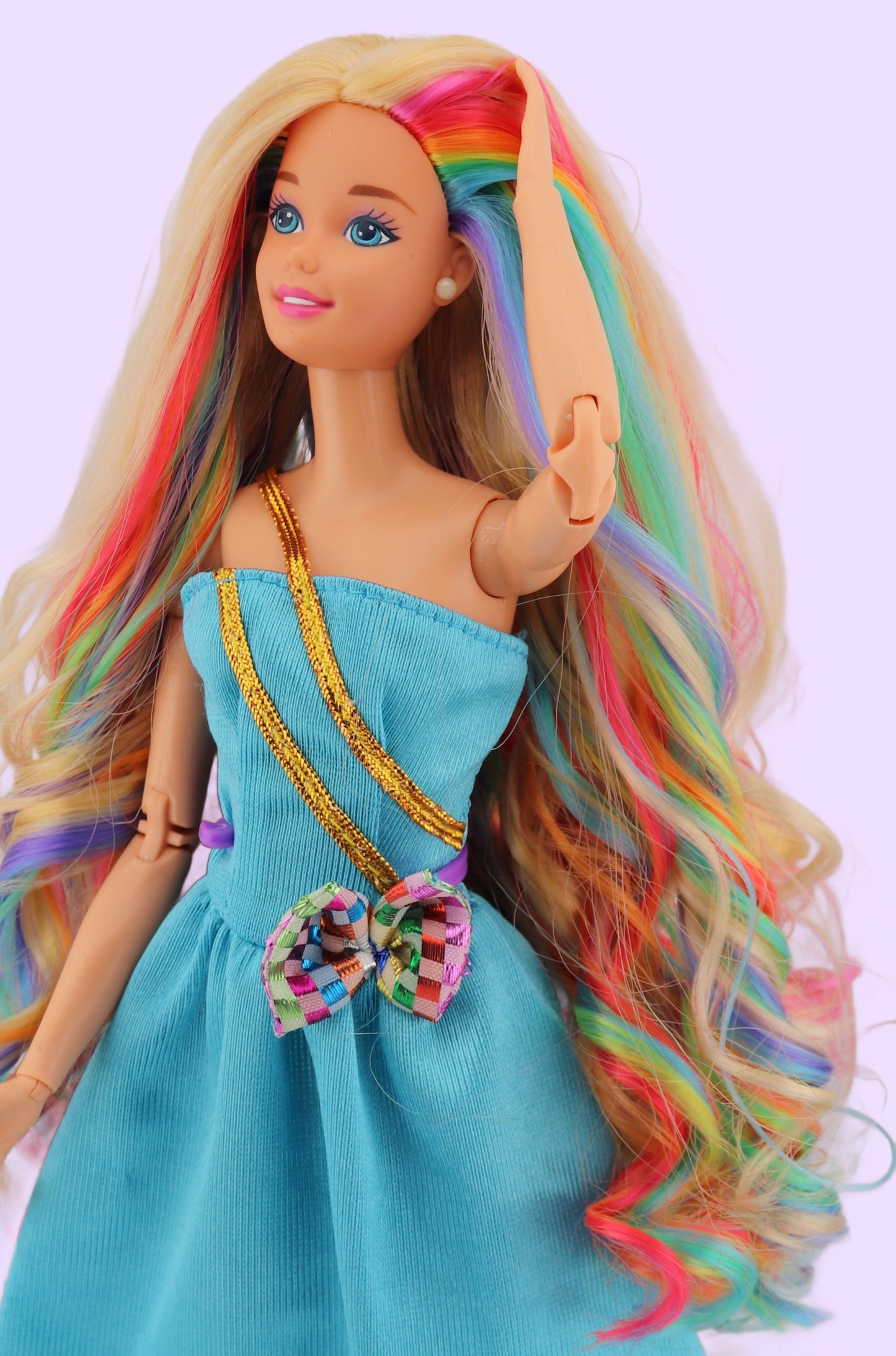 Custom Rerooted 90s Skating Star Barbie with Rainbow Hair