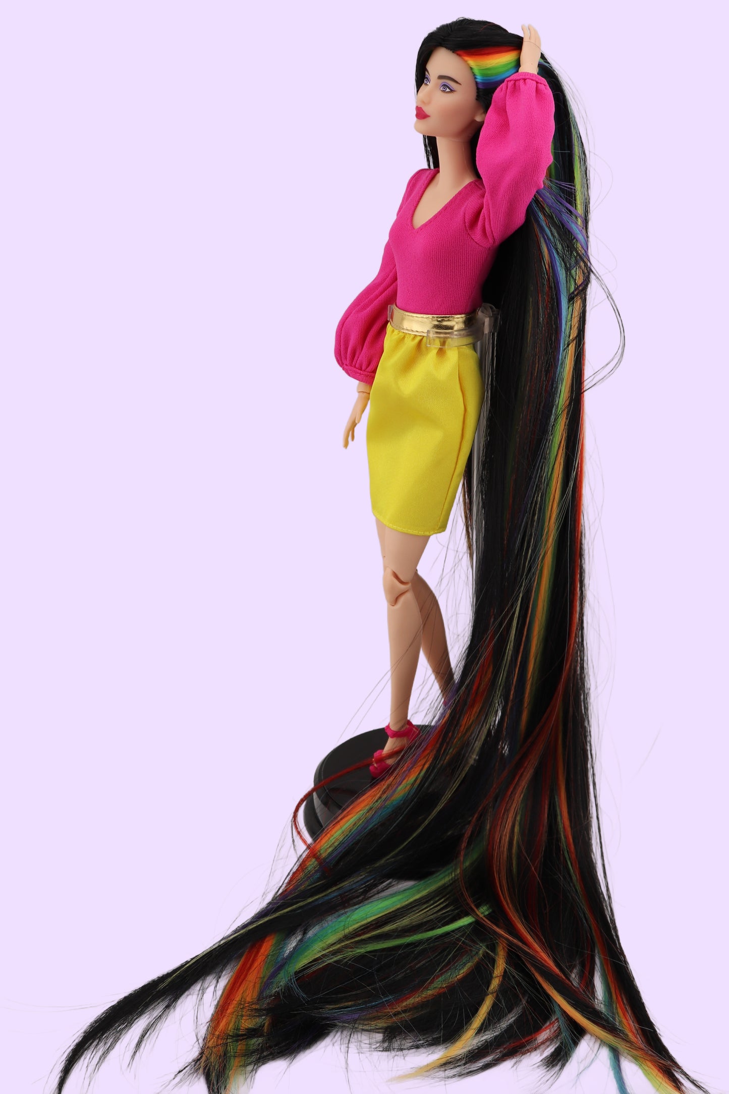 Barbie Looks #19 Custom Reroot Extra Long Black and Rainbow Hair!