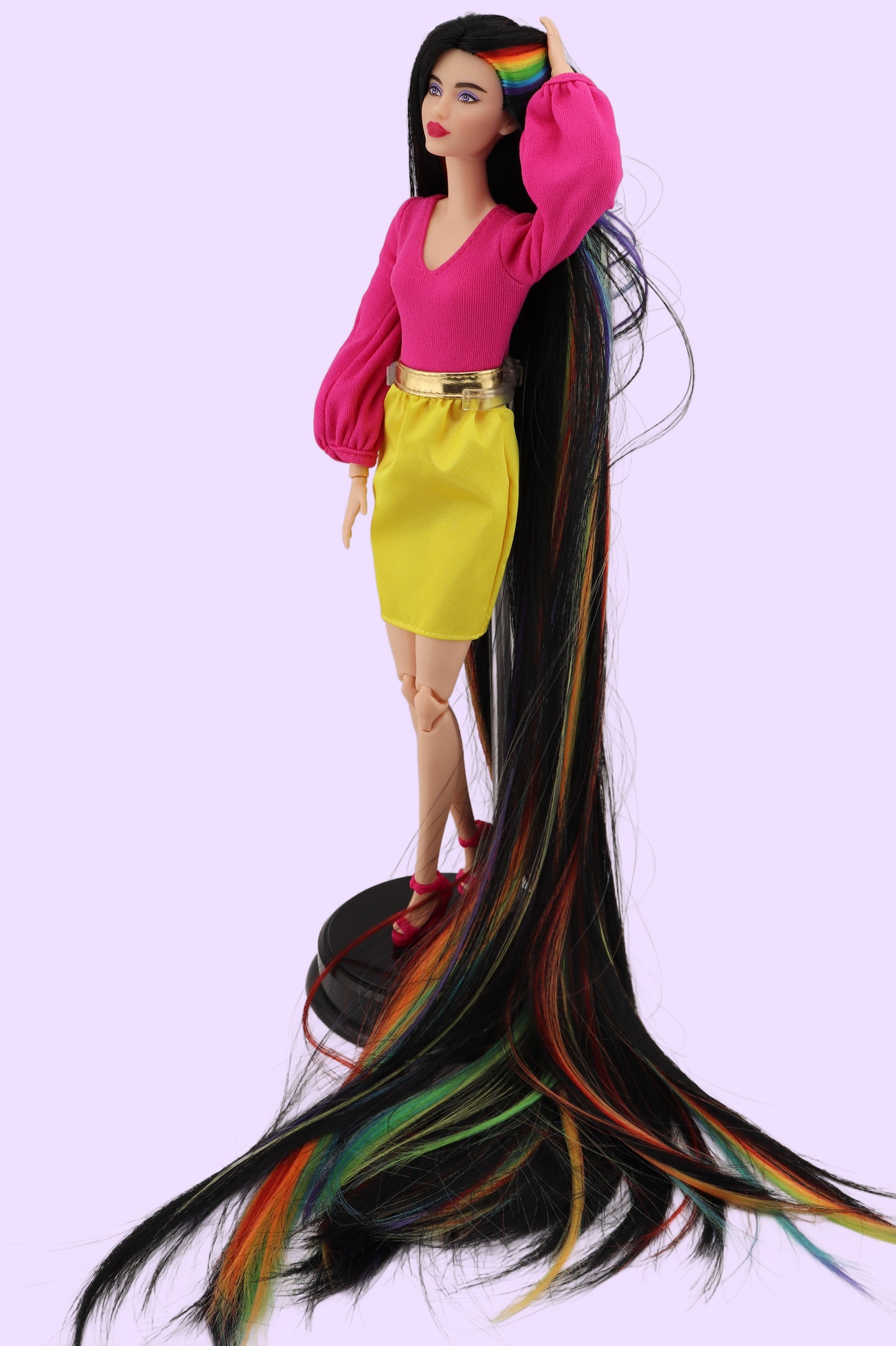 Barbie Looks #19 Custom Reroot Extra Long Black and Rainbow Hair!