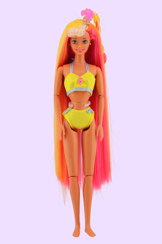 Hula Hair Barbie Pink Yellow and Orange Hair (1996) #1
