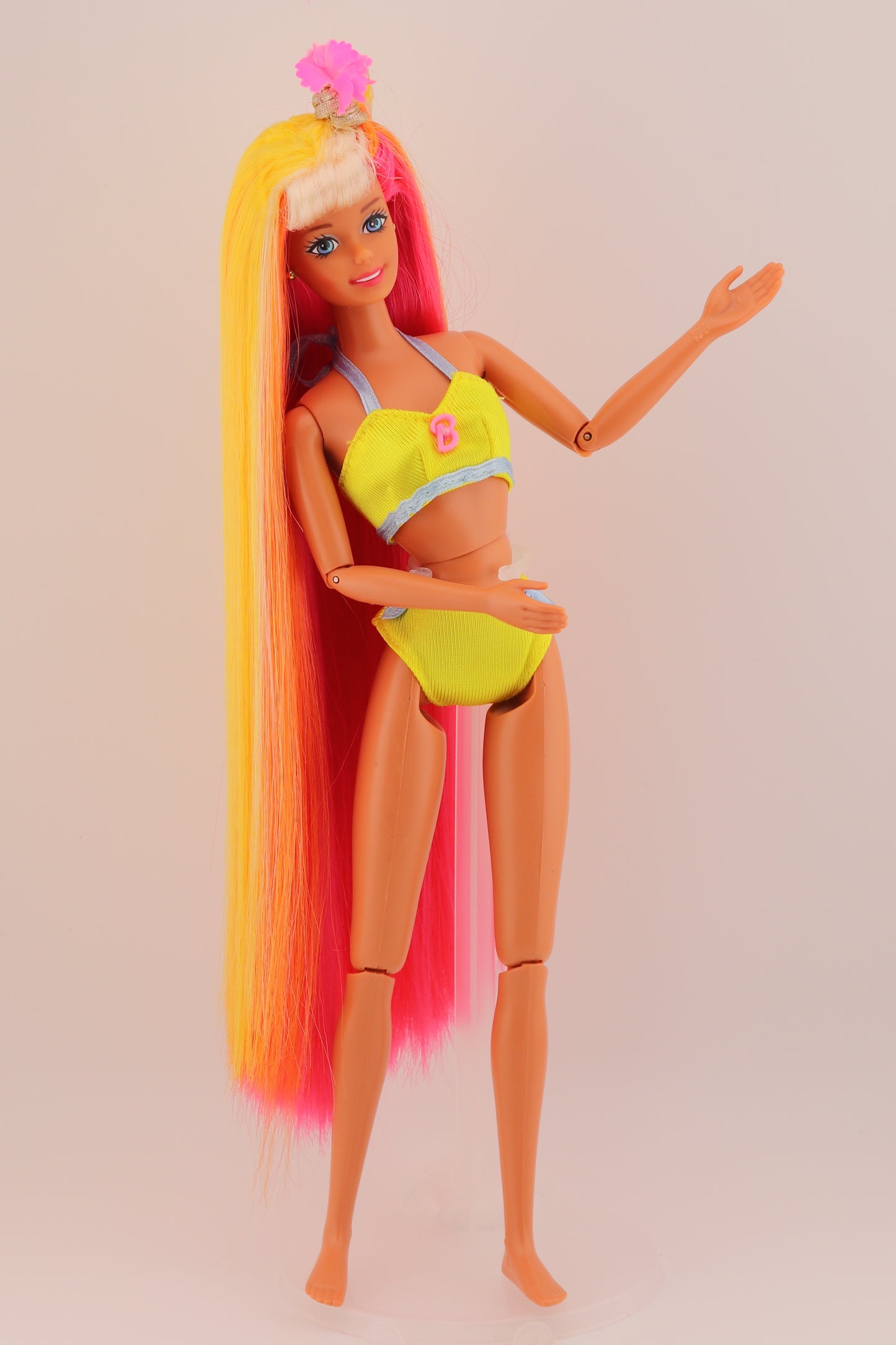 Hula Hair Barbie Pink Yellow and Orange Hair (1996) #1