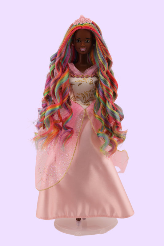 Pastel Rainbow Barbie Reroot on Christie Face