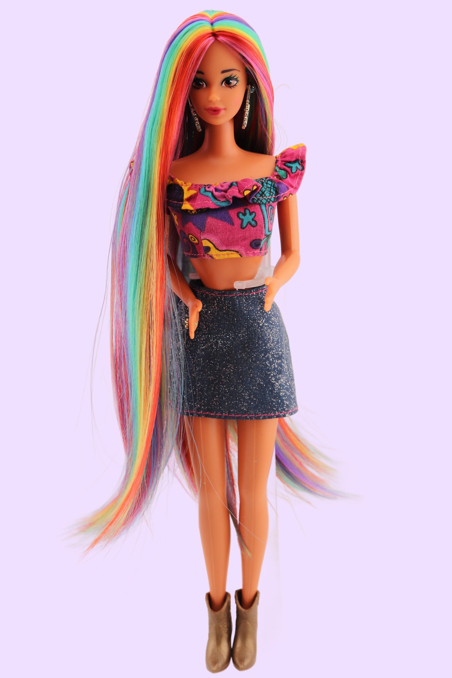 Custom Rainbow Rerooted Spanish Barbie