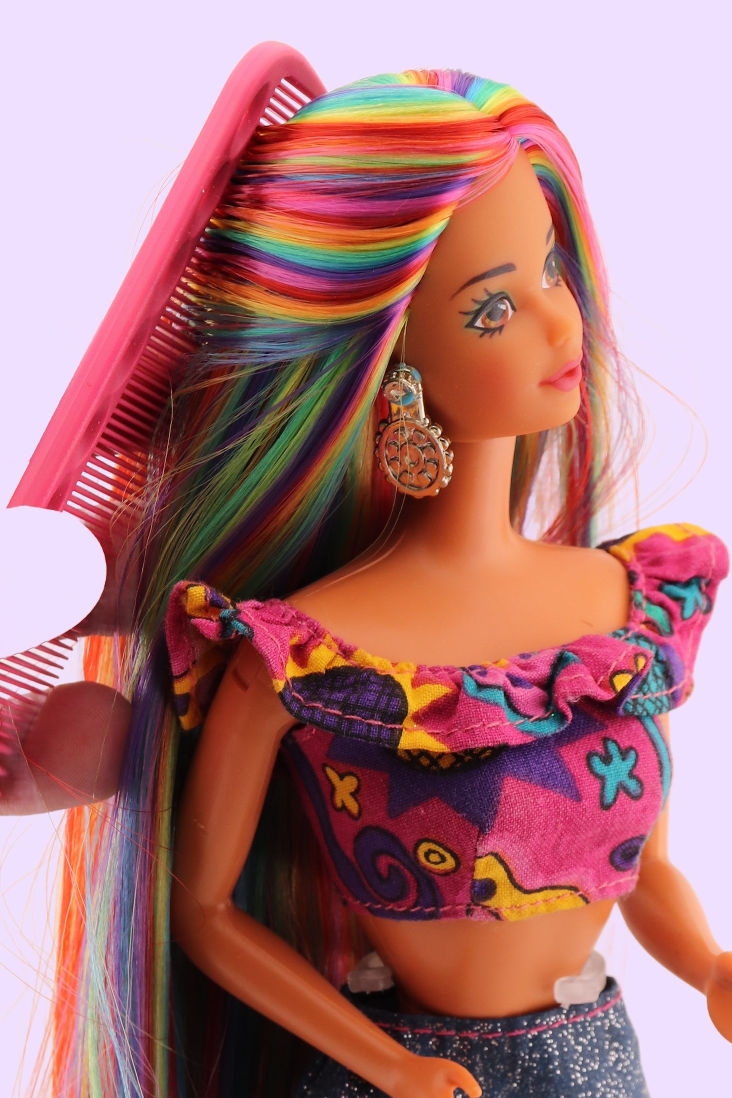 Custom Rainbow Rerooted Spanish Barbie