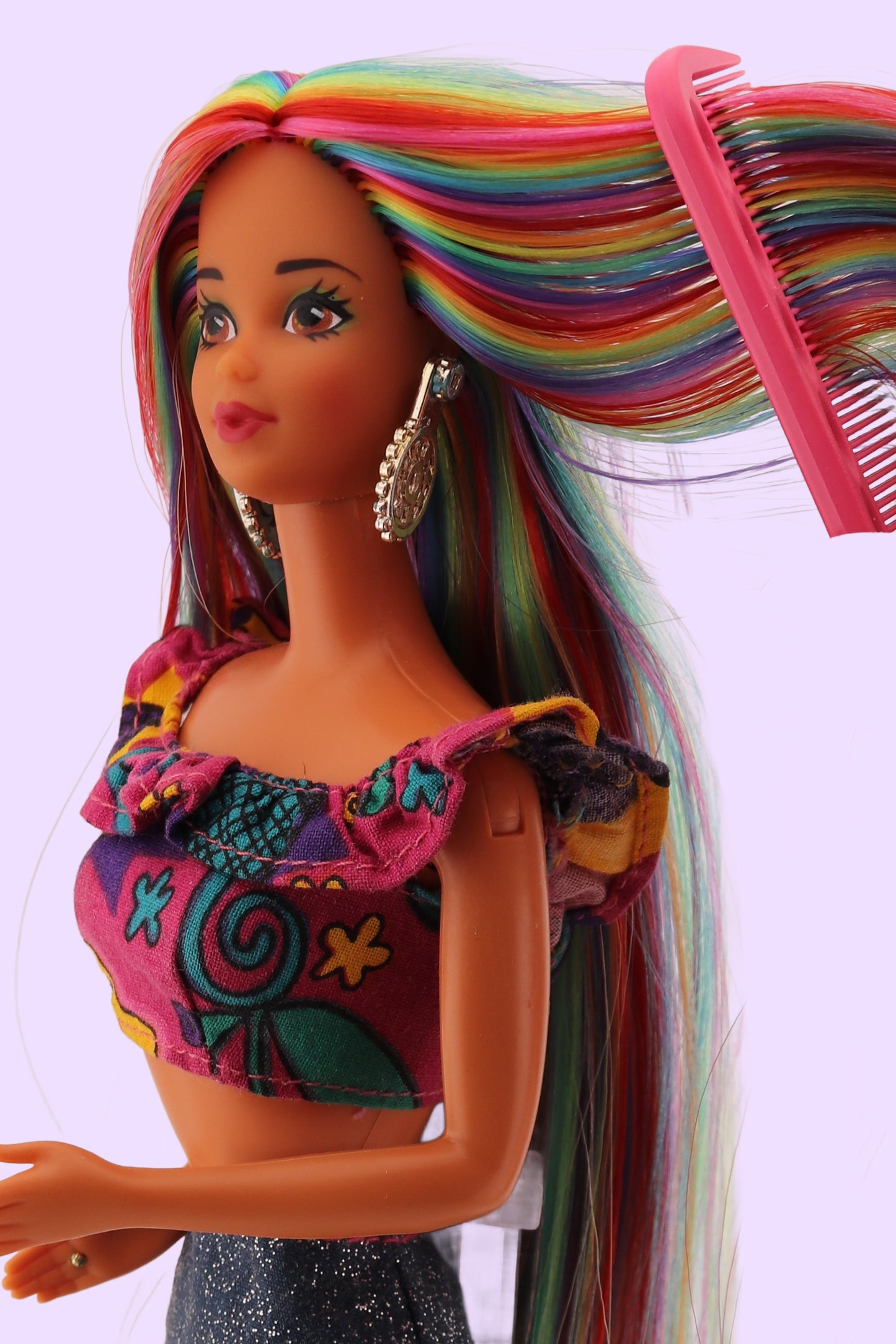 Custom Rainbow Rerooted Spanish Barbie
