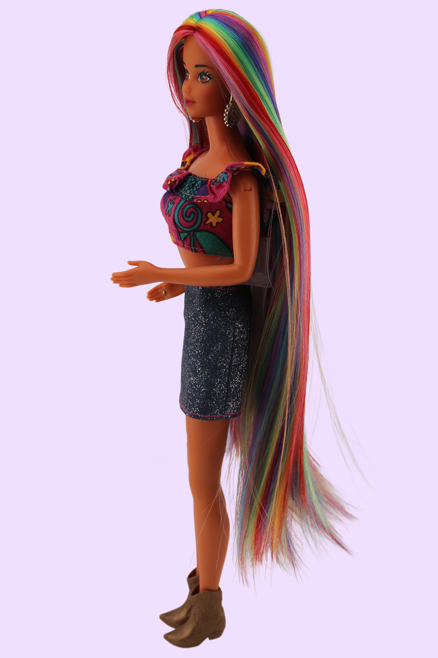 Custom Rainbow Rerooted Spanish Barbie