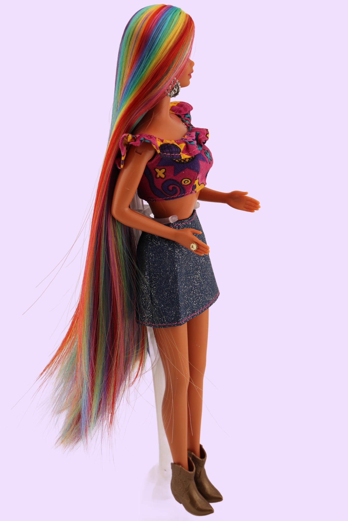 Custom Rainbow Rerooted Spanish Barbie