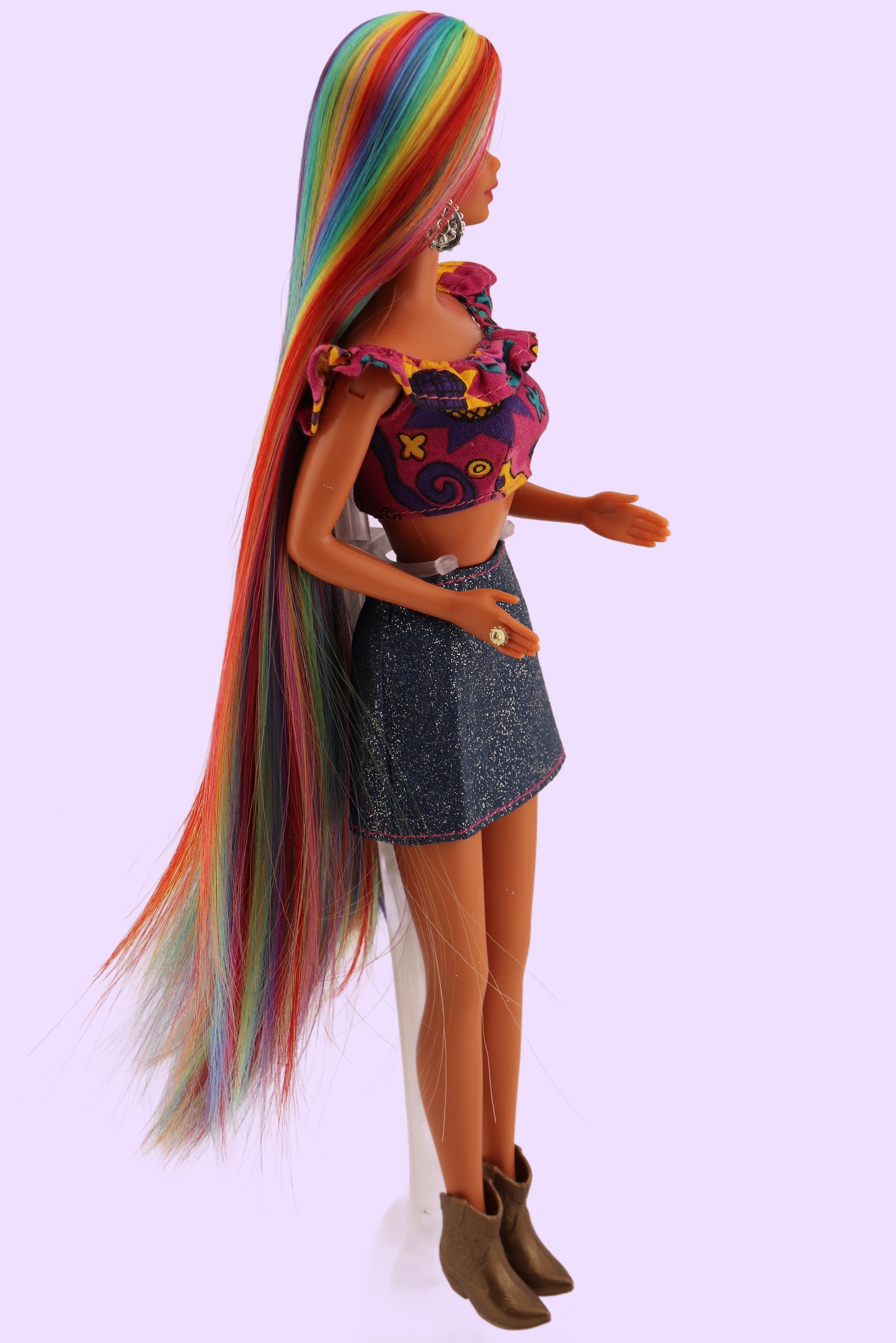 Custom Rainbow Rerooted Spanish Barbie