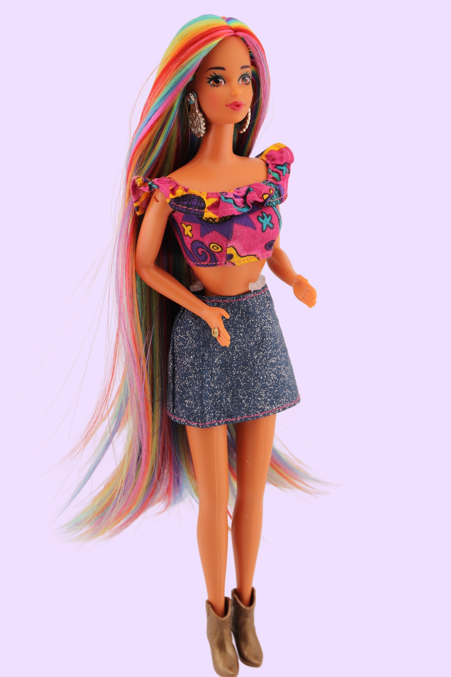 Custom Rainbow Rerooted Spanish Barbie