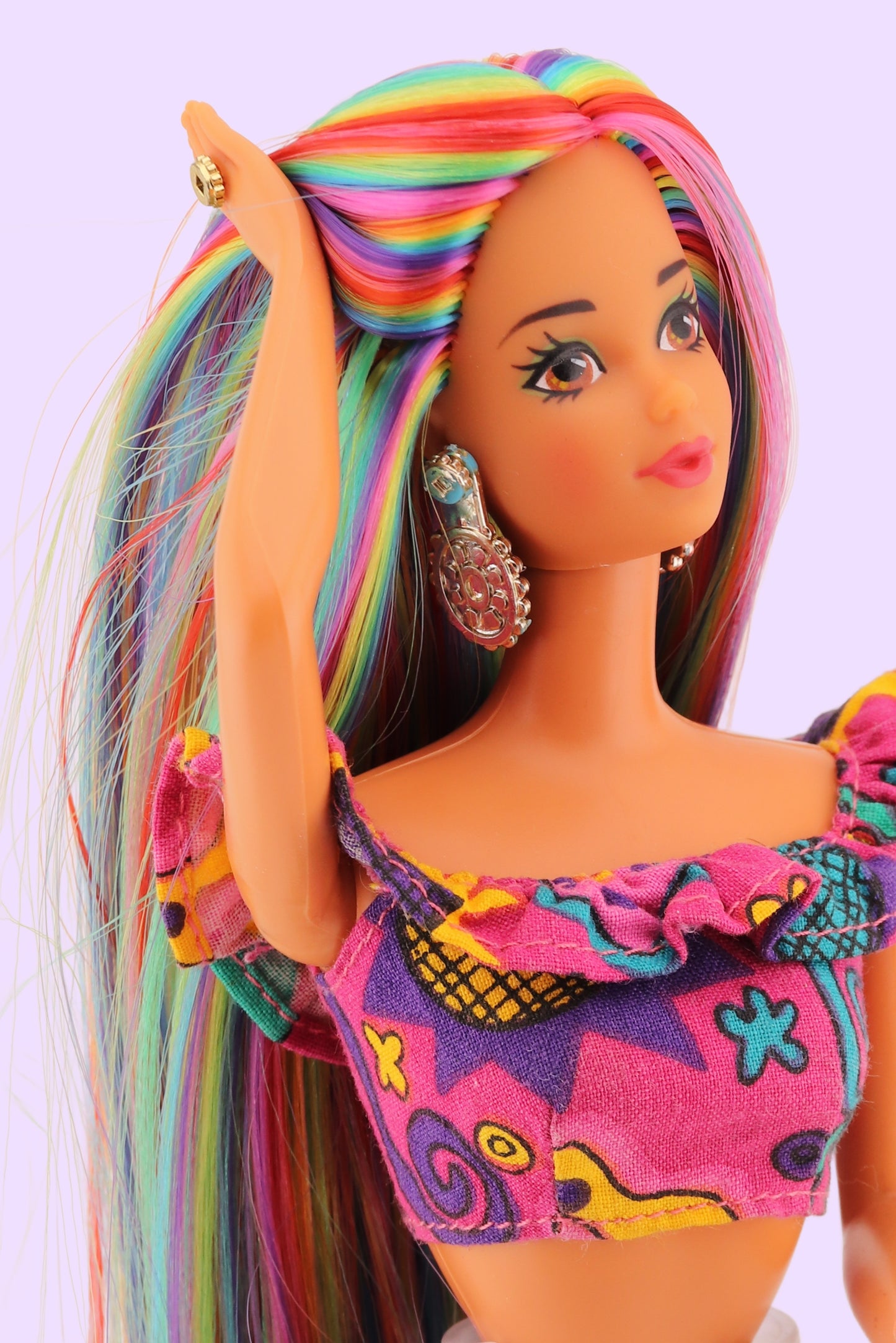 Custom Rainbow Rerooted Spanish Barbie