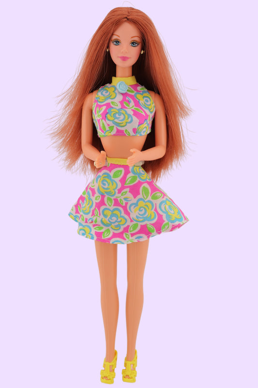Portrait in Blue Barbie Restyled in Floral Outfit