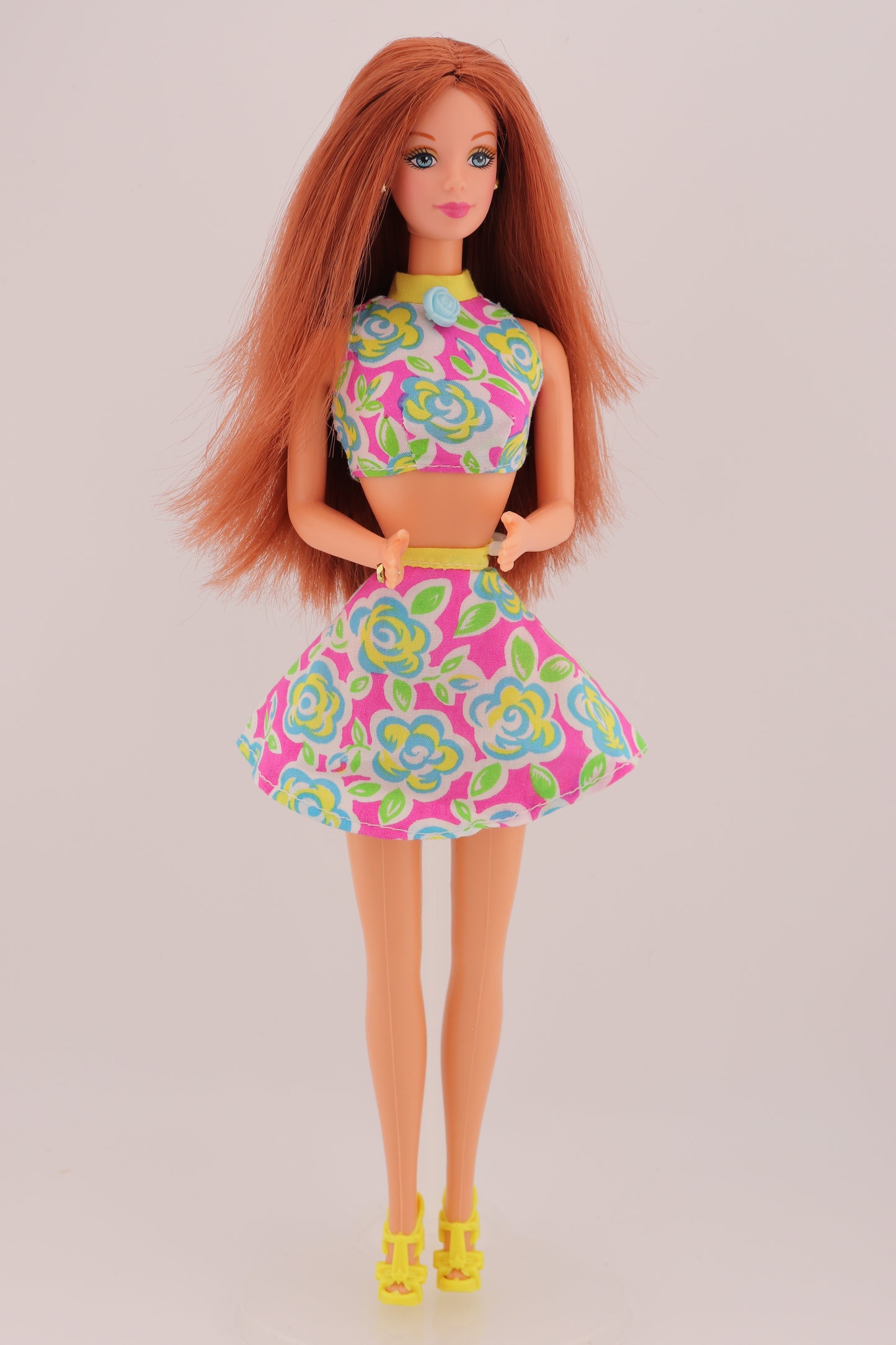 Portrait in Blue Barbie Restyled in Floral Outfit