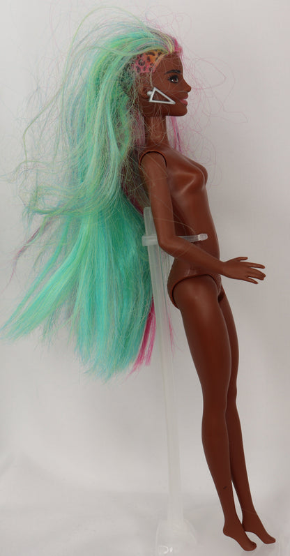 2020 African American Barbie With Leopard Rainbow Hair Restyled