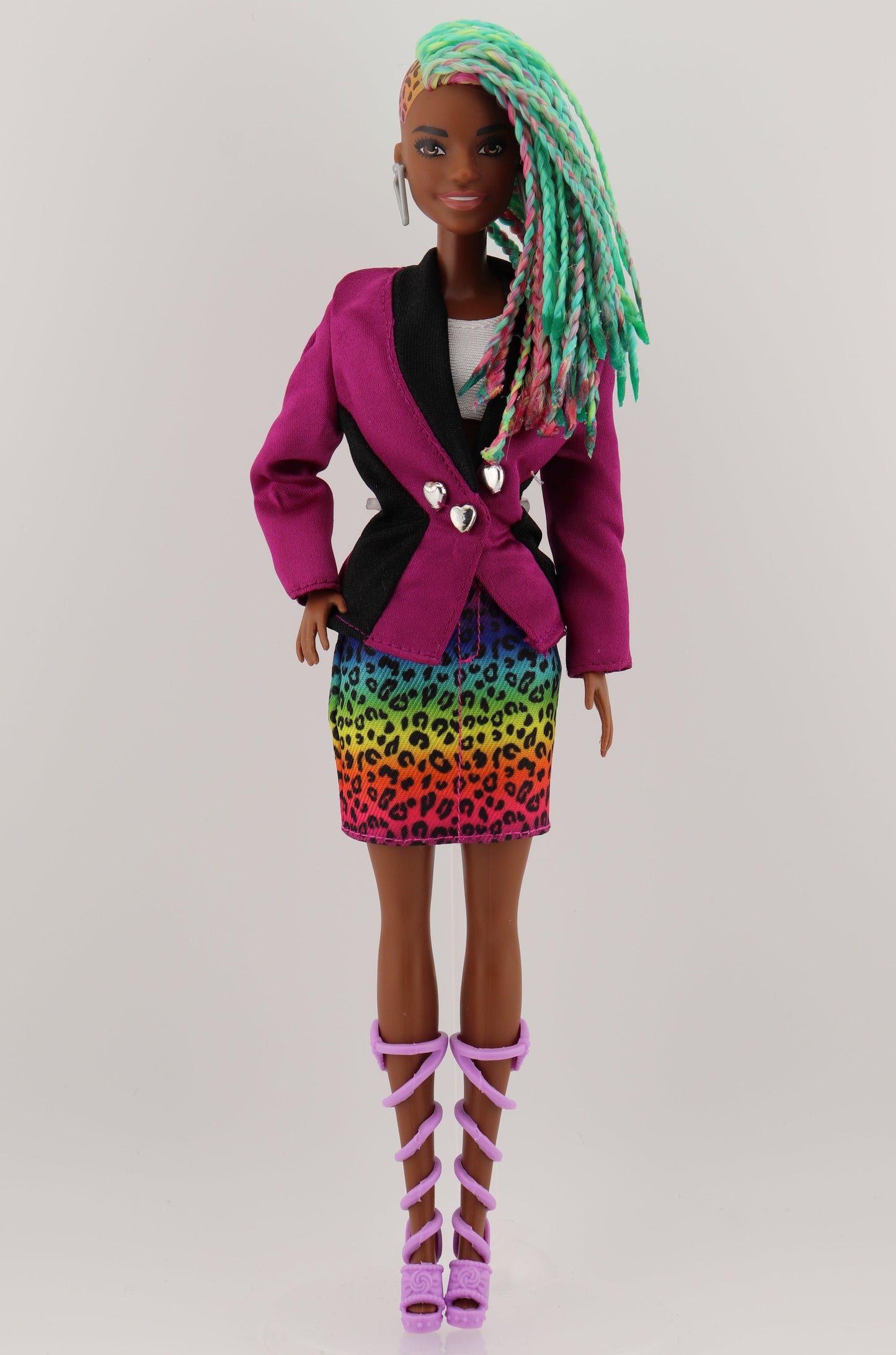 2020 African American Barbie With Leopard Rainbow Hair Restyled