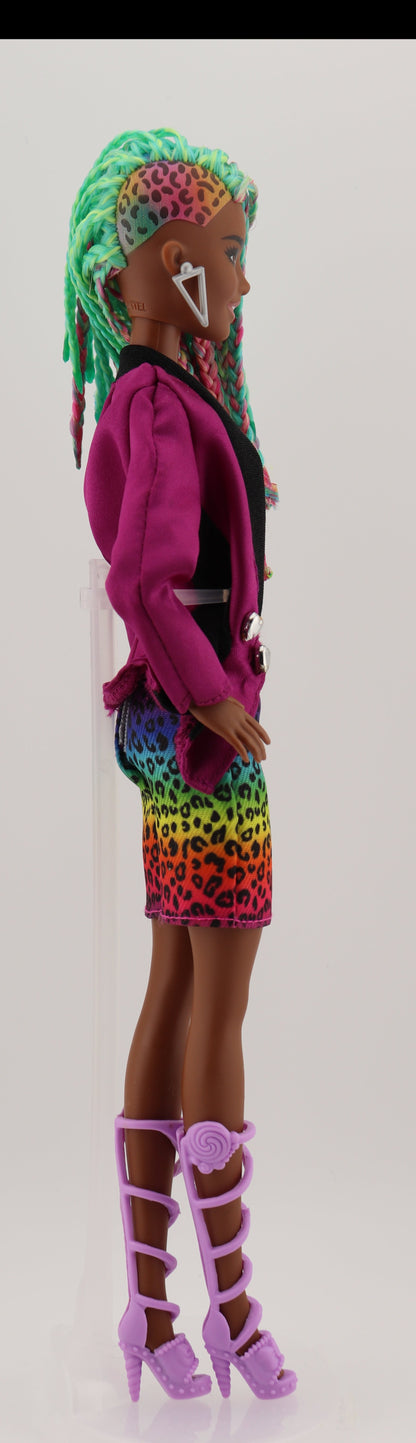 2020 African American Barbie With Leopard Rainbow Hair Restyled