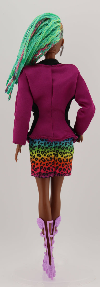 2020 African American Barbie With Leopard Rainbow Hair Restyled