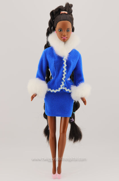 1996 Barbie Fashion Avenue Boutique Blue Fur Lined Jacket Coat Suit