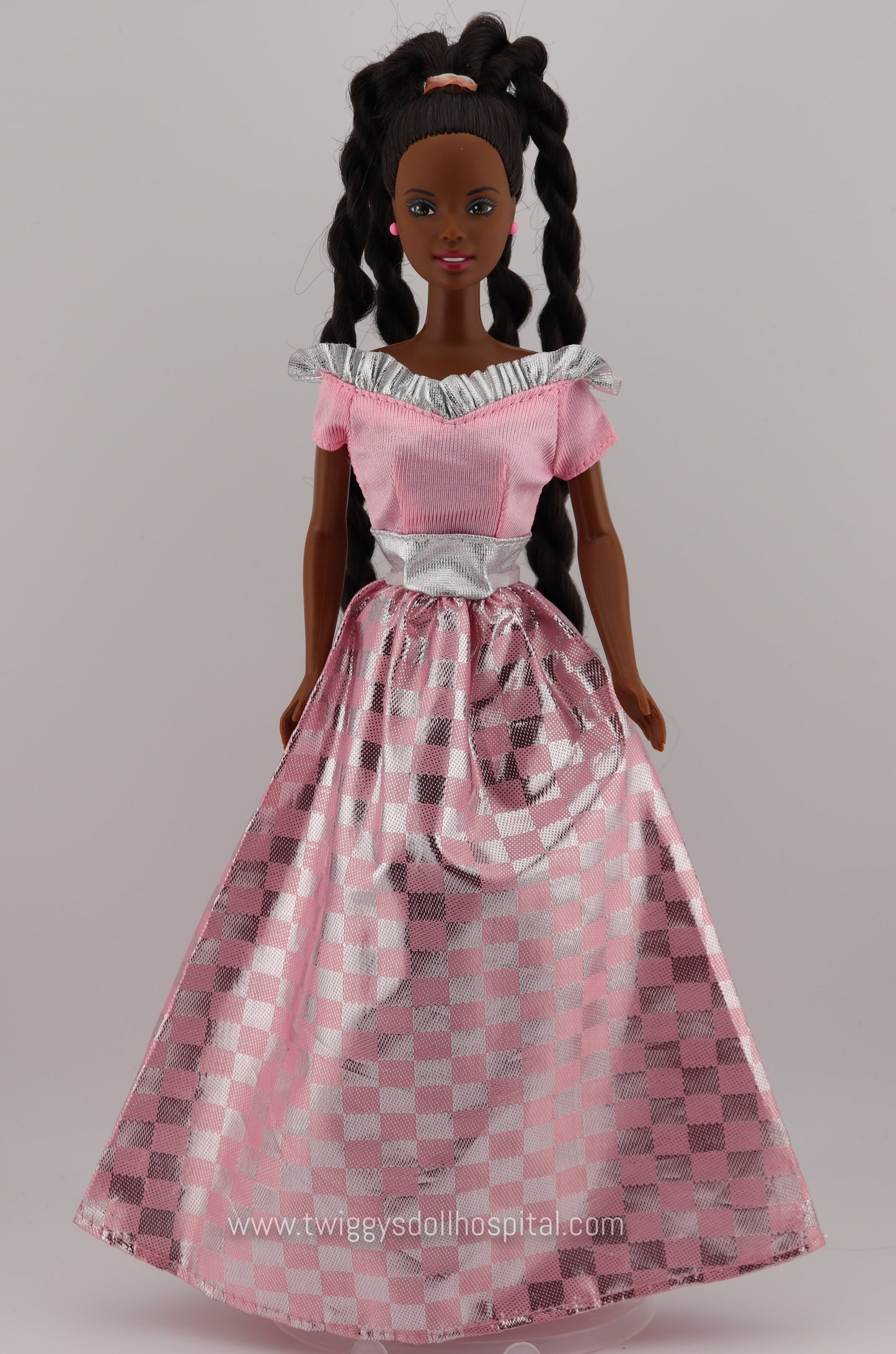 1990s Barbie Pink and Silver Ball Gown