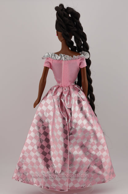 1990s Barbie Pink and Silver Ball Gown