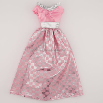 1990s Barbie Pink and Silver Ball Gown