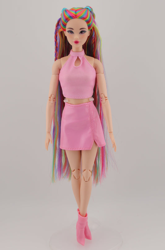 Rainbow Hair Custom Odile Barbie Rerooted