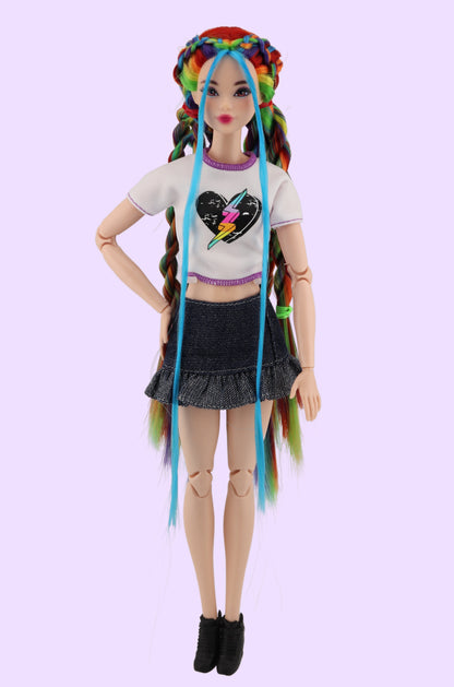 Rainbow Hair Custom OOAK Odile Barbie Doll Rerooted