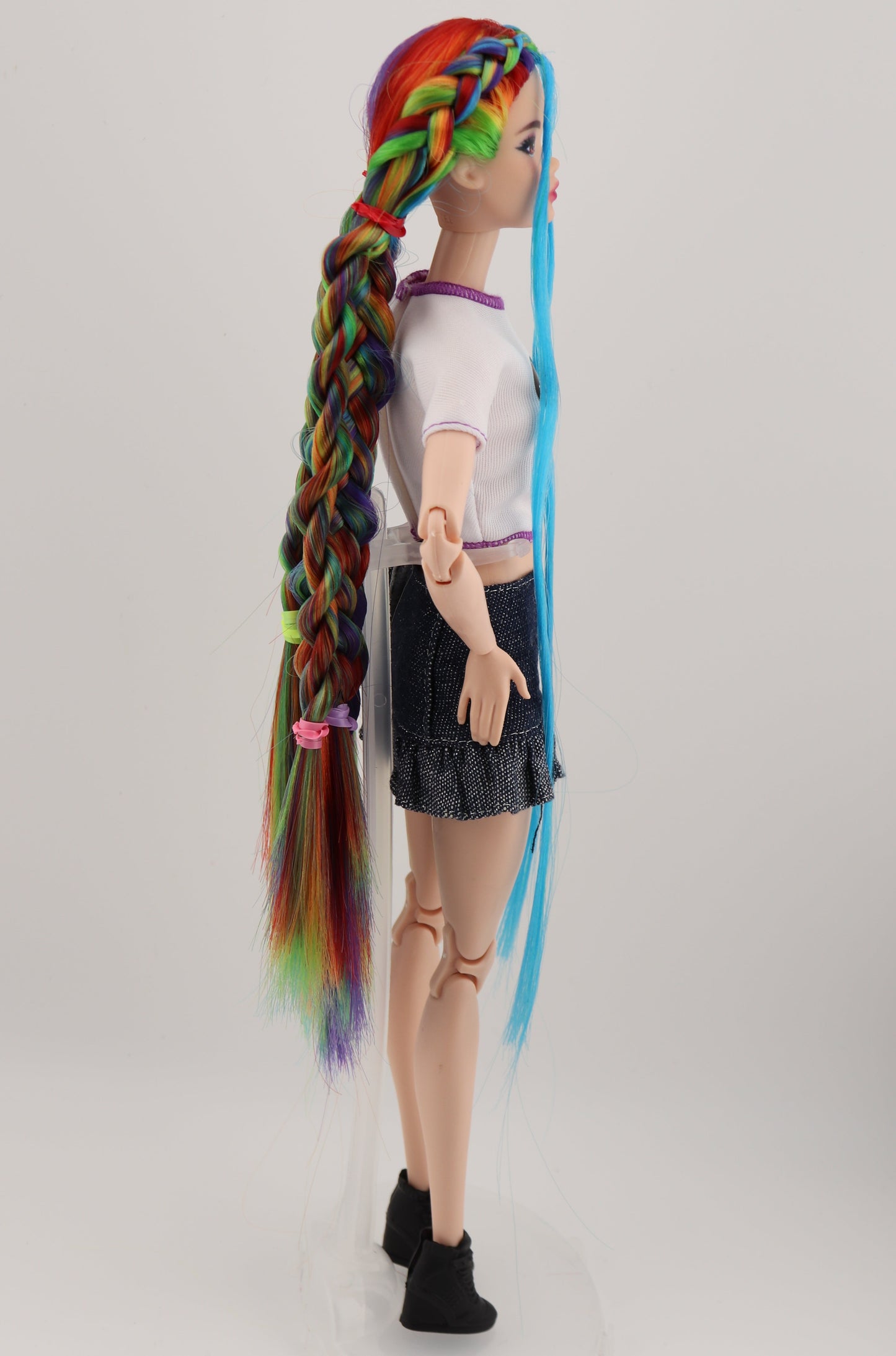 Rainbow Hair Custom OOAK Odile Barbie Doll Rerooted