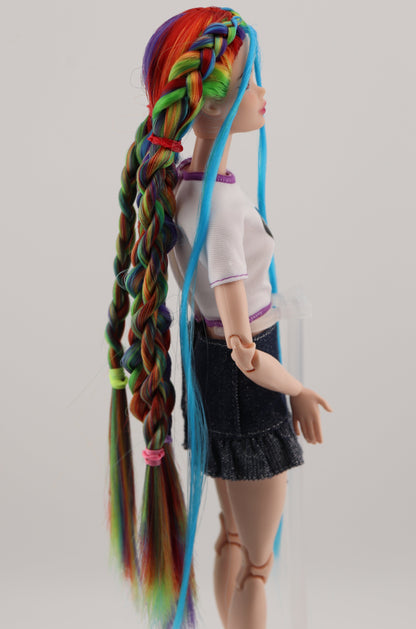 Rainbow Hair Custom OOAK Odile Barbie Doll Rerooted