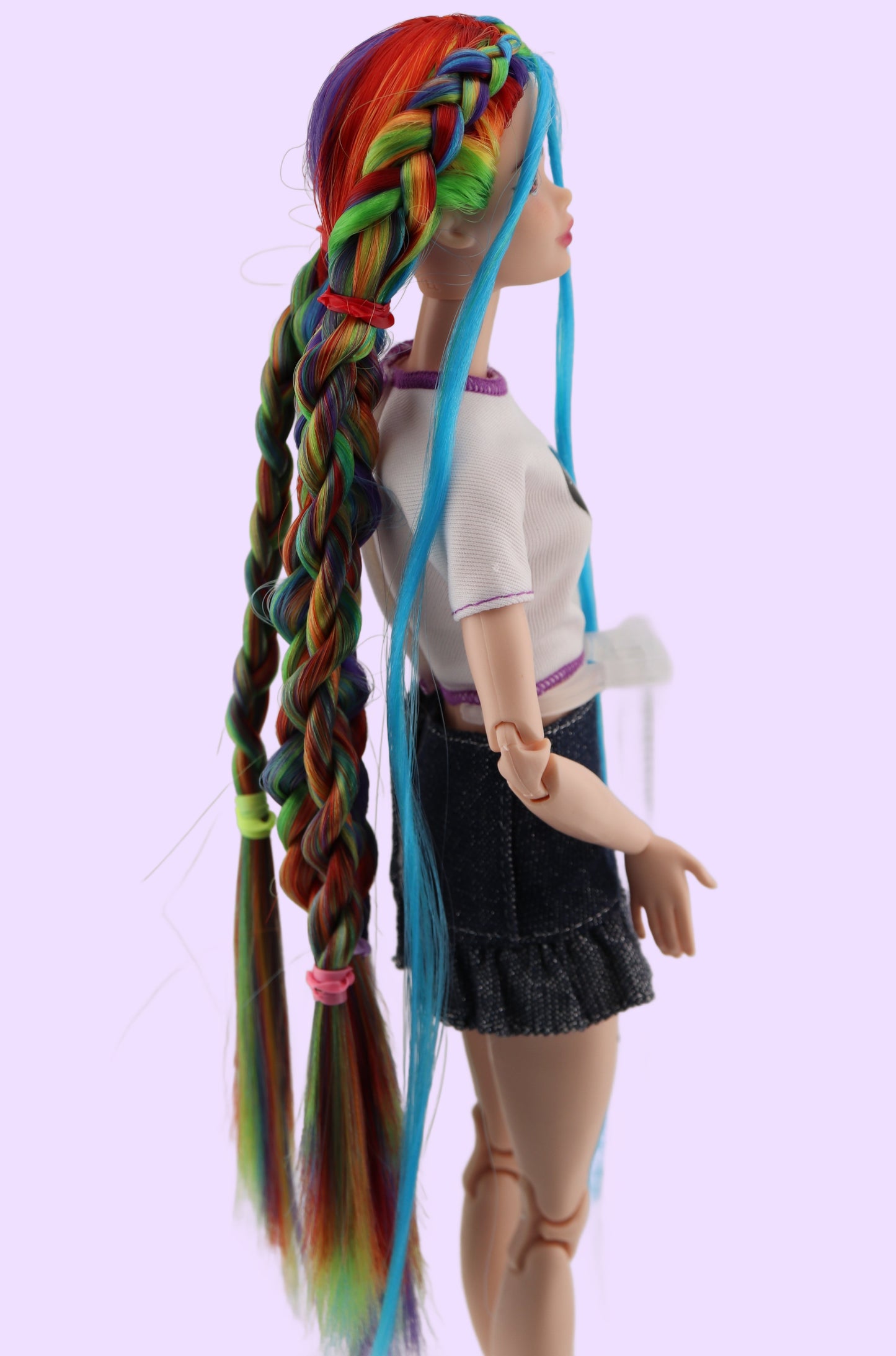 Rainbow Hair Custom OOAK Odile Barbie Doll Rerooted