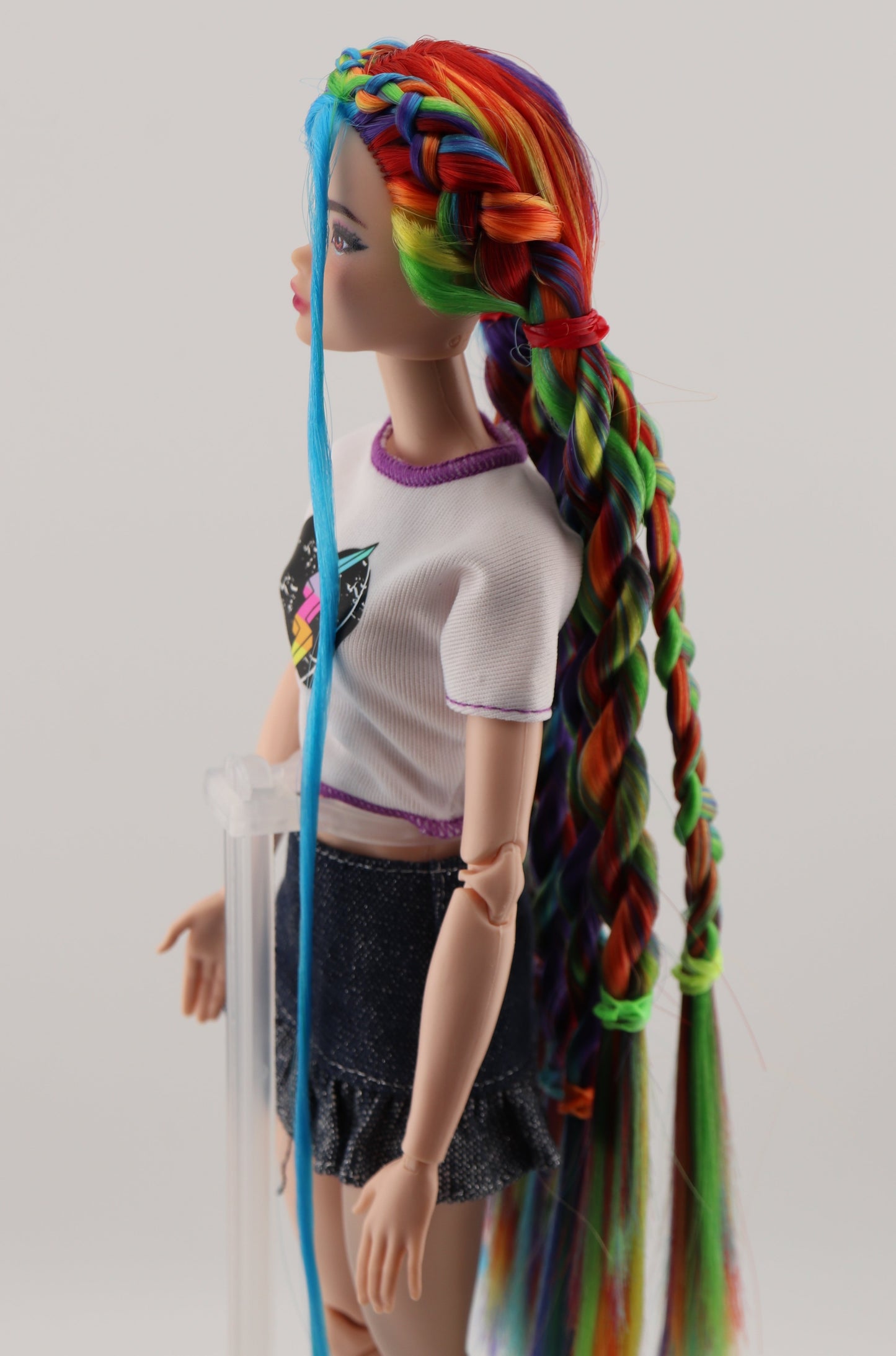 Rainbow Hair Custom OOAK Odile Barbie Doll Rerooted