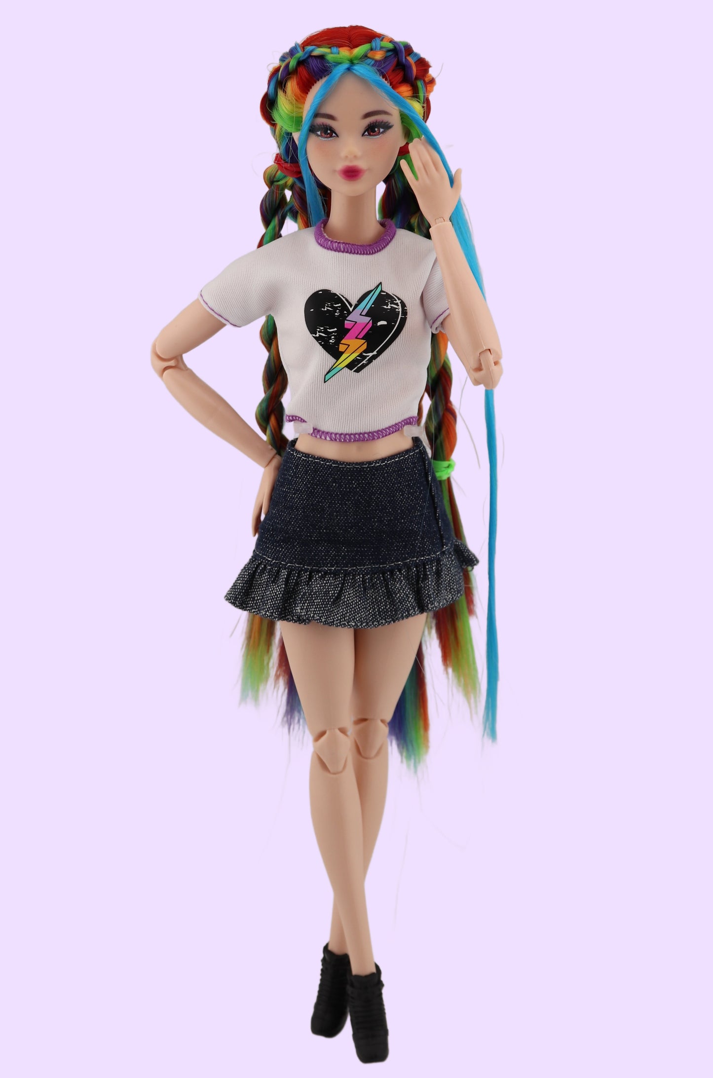 Rainbow Hair Custom OOAK Odile Barbie Doll Rerooted