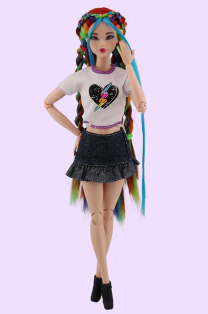 Rainbow Hair Custom OOAK Odile Barbie Doll Rerooted
