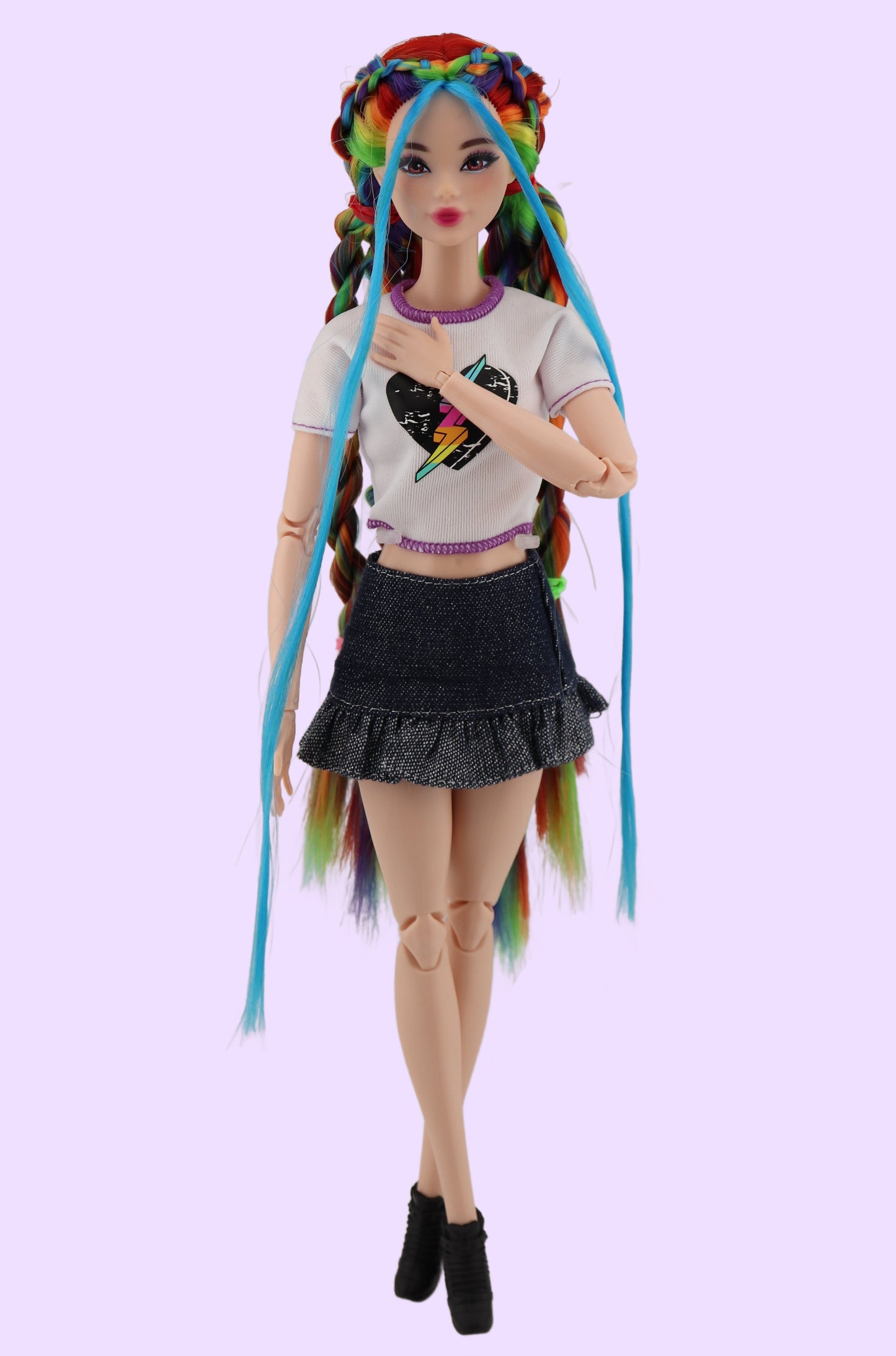 Rainbow Hair Custom OOAK Odile Barbie Doll Rerooted