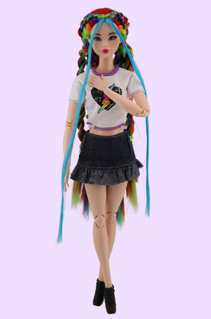 Rainbow Hair Custom OOAK Odile Barbie Doll Rerooted