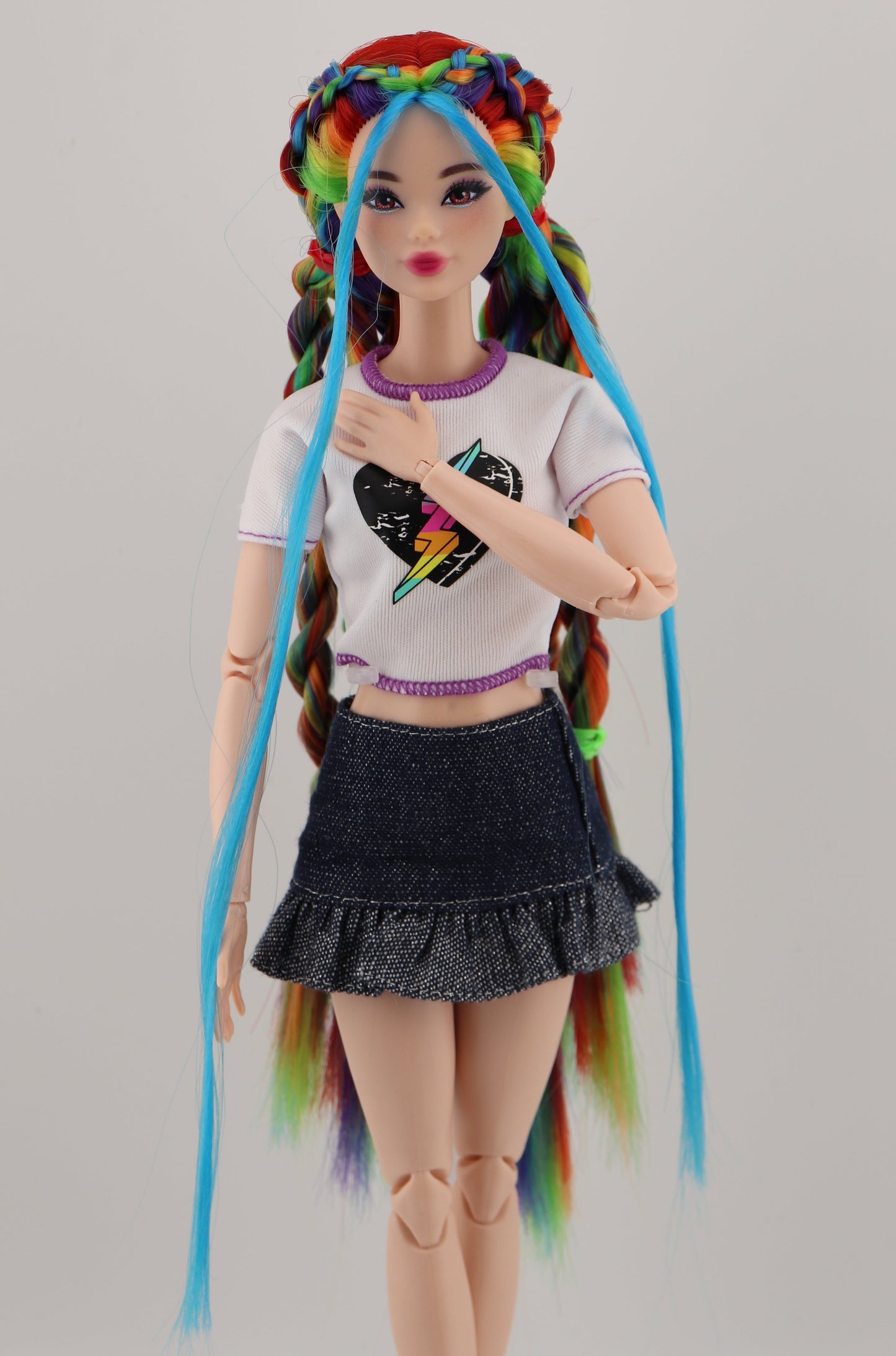 Rainbow Hair Custom OOAK Odile Barbie Doll Rerooted