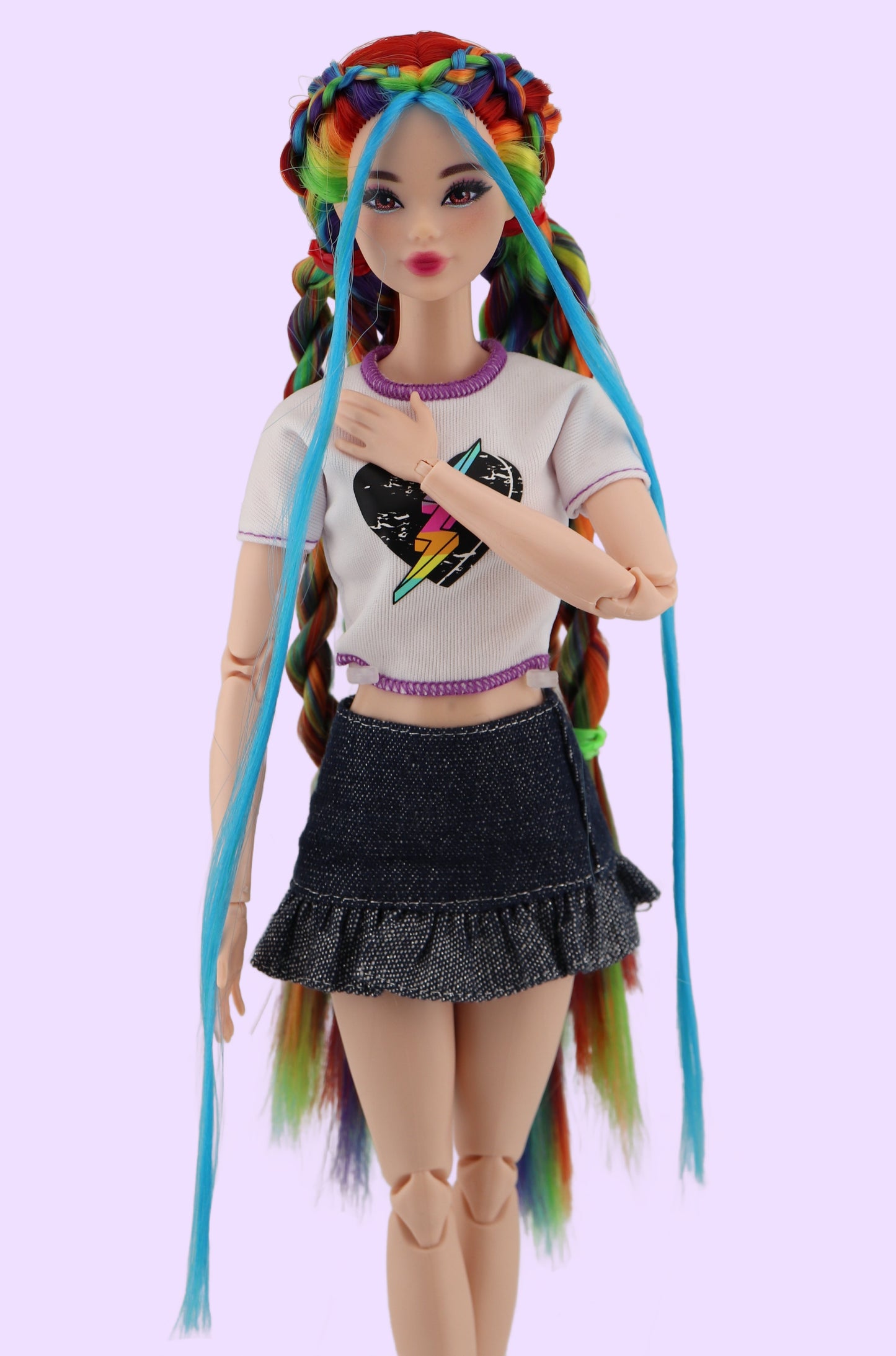 Rainbow Hair Custom OOAK Odile Barbie Doll Rerooted