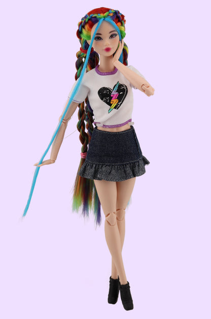 Rainbow Hair Custom OOAK Odile Barbie Doll Rerooted