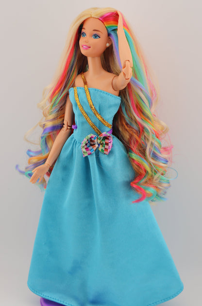 Custom Rerooted 90s Skating Star Barbie with Rainbow Hair