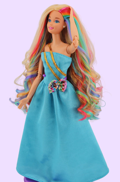 Custom Rerooted 90s Skating Star Barbie with Rainbow Hair