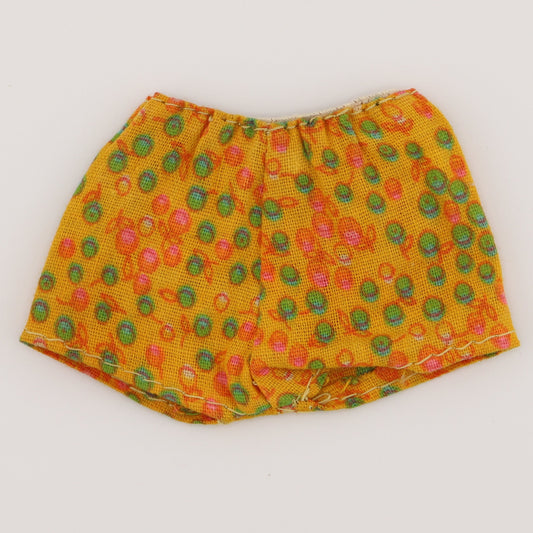 Vintage Harvest Yellow Shorts with Green and Orange Print