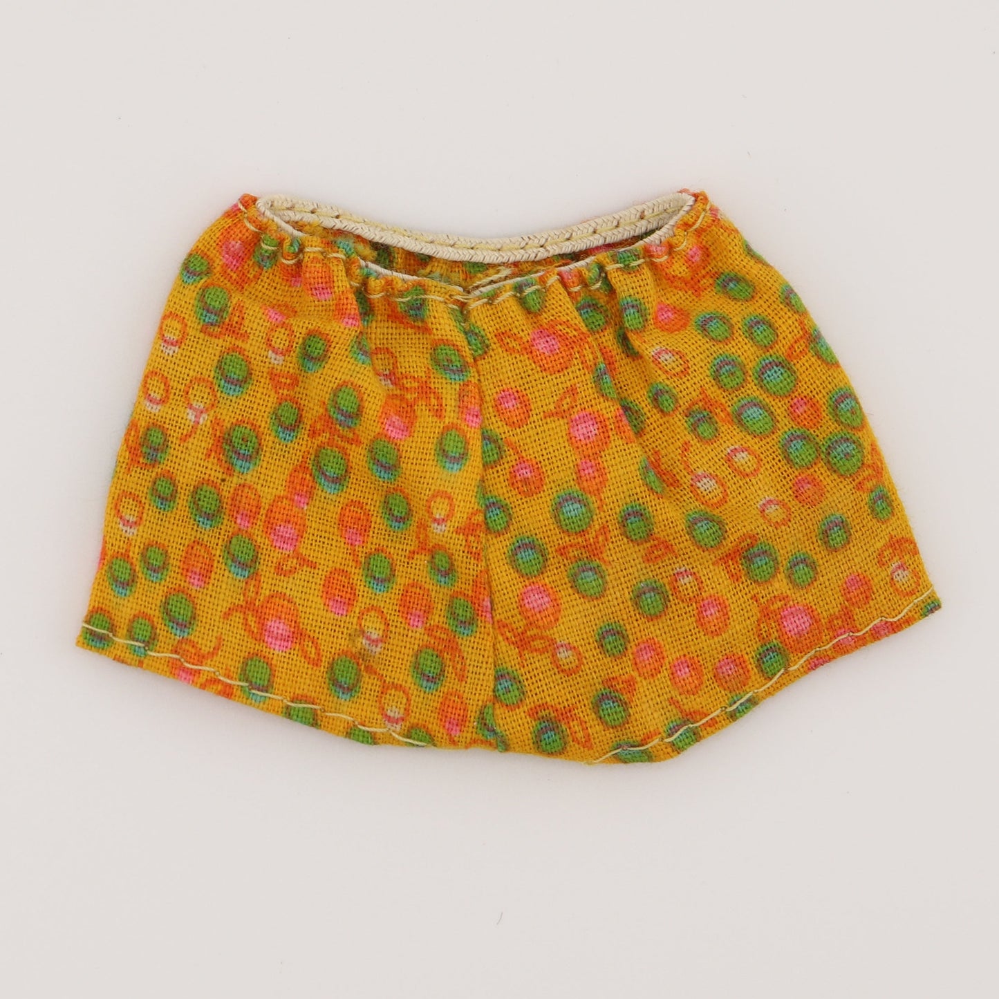 Vintage Harvest Yellow Shorts with Green and Orange Print