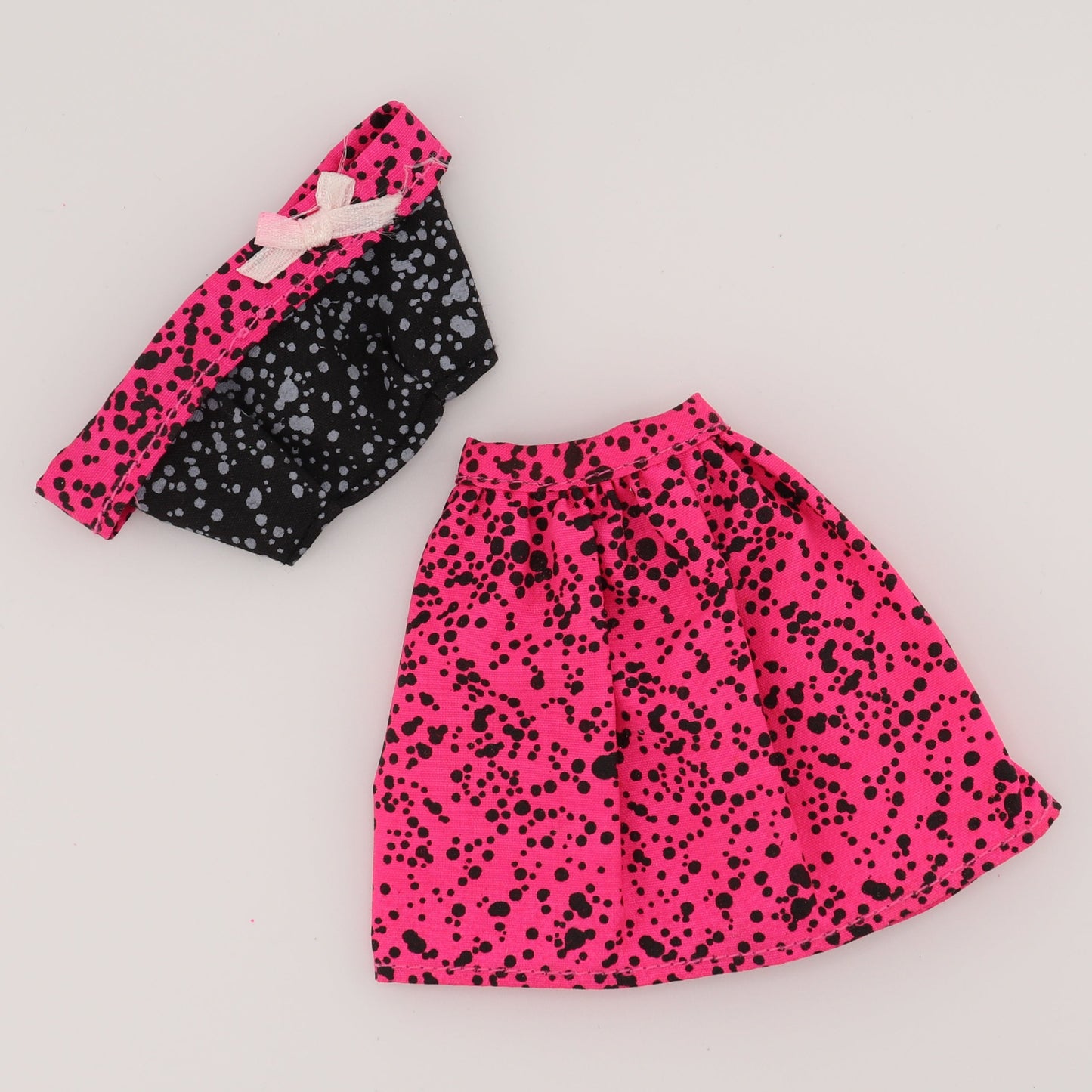 Hot Pink and Black Spotted Crop Top and Skirt