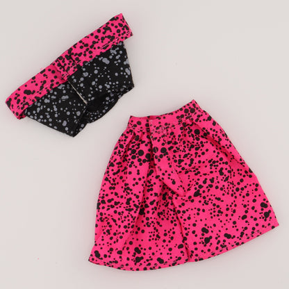 Hot Pink and Black Spotted Crop Top and Skirt