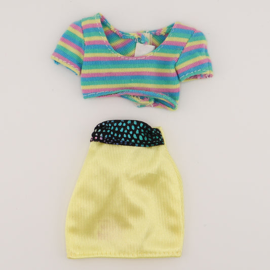 Multi Color Pastel Striped Crop Top and Yellow Skirt