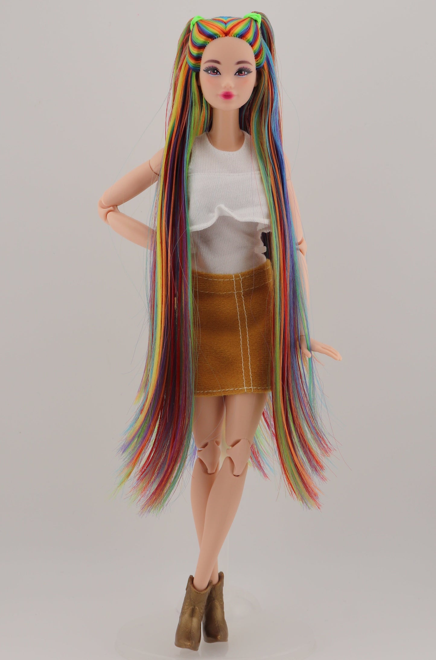 Bold Rainbow Hair Custom Odile Barbie Rerooted