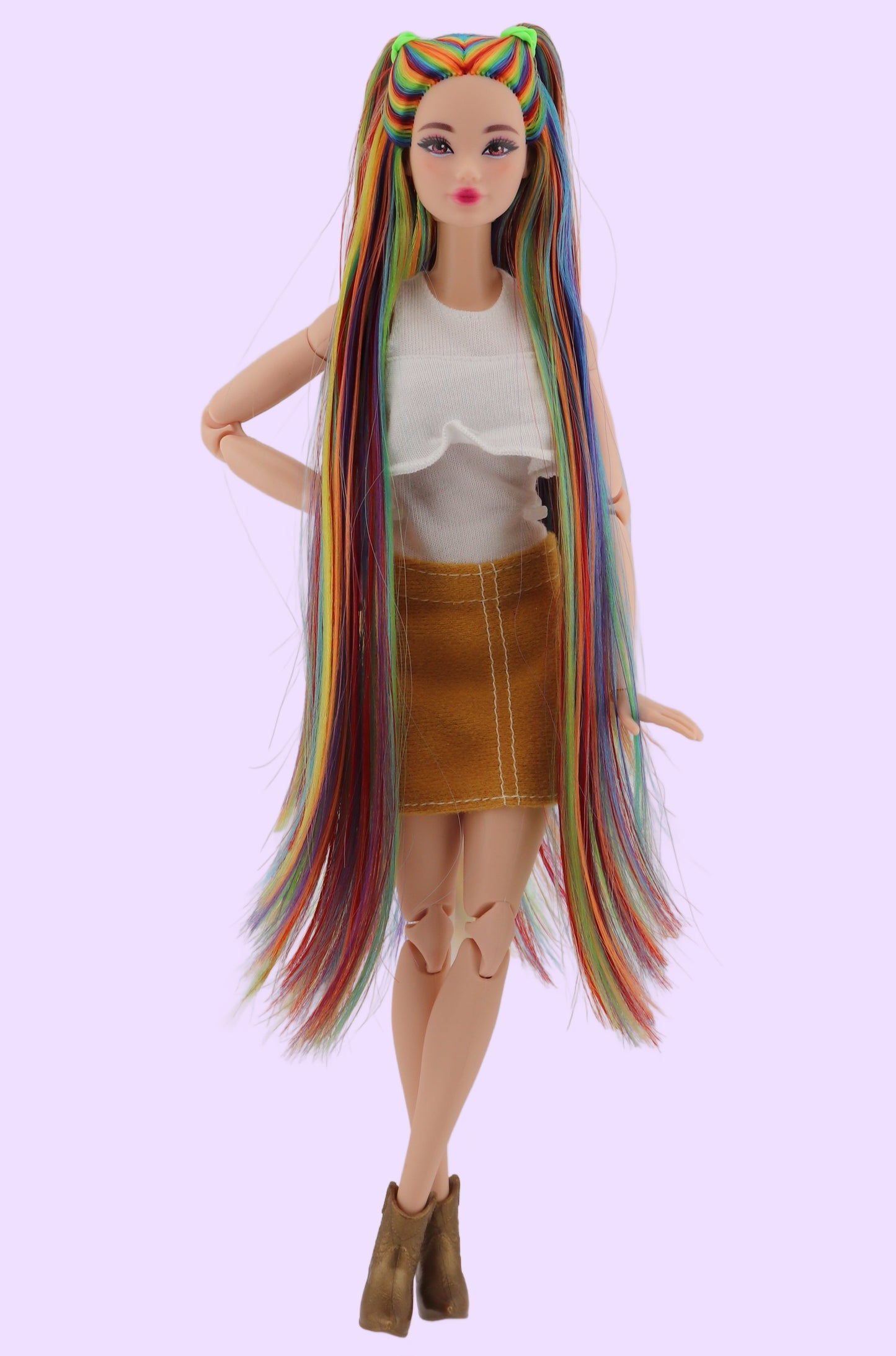 Bold Rainbow Hair Custom Odile Barbie Rerooted