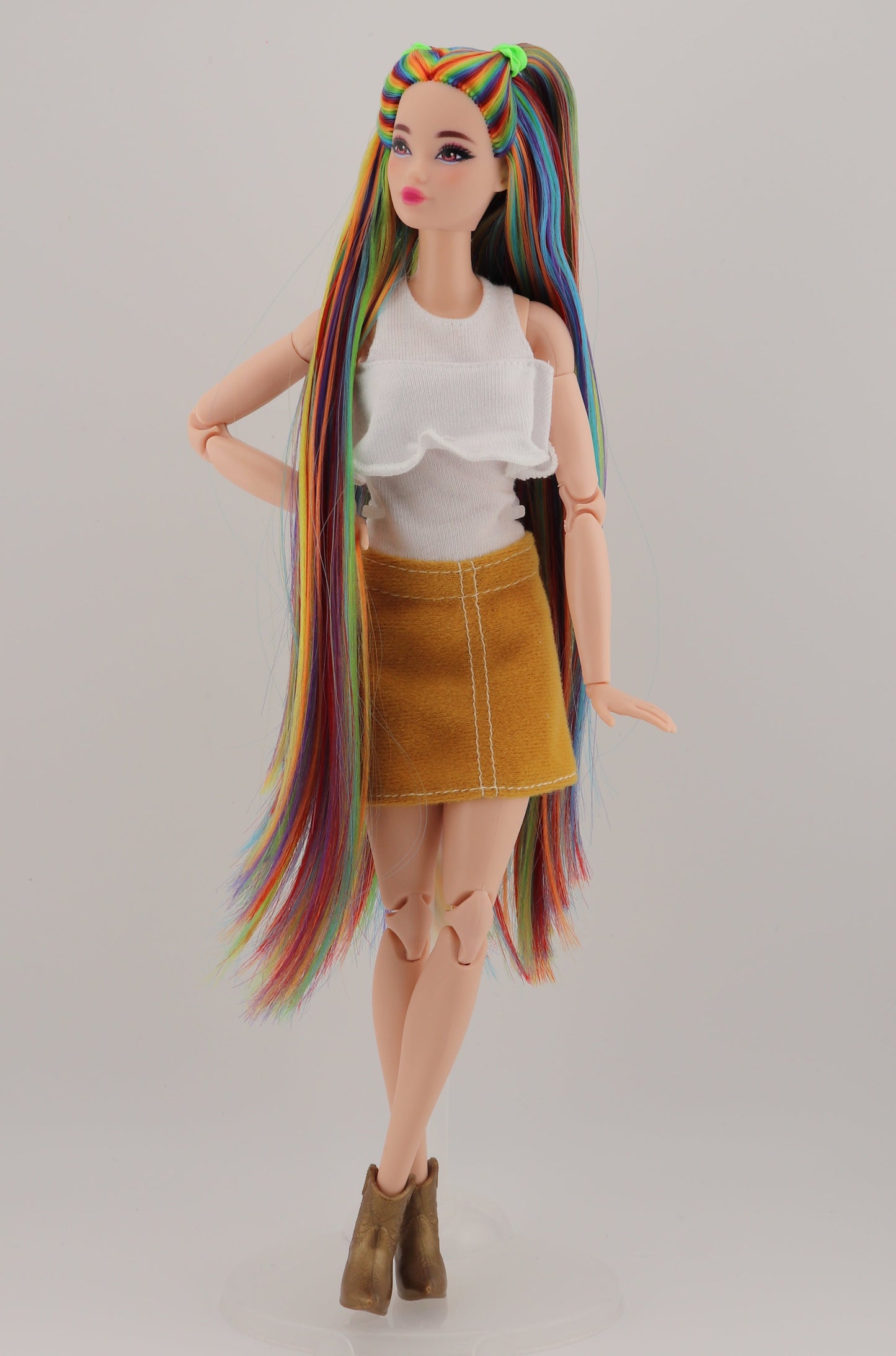 Bold Rainbow Hair Custom Odile Barbie Rerooted