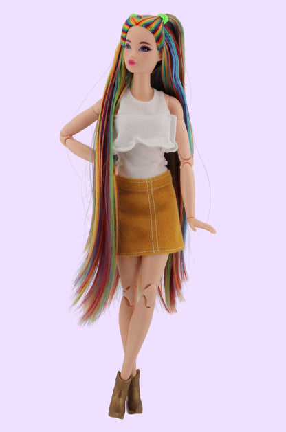 Bold Rainbow Hair Custom Odile Barbie Rerooted