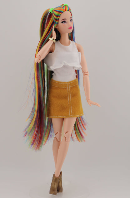 Bold Rainbow Hair Custom Odile Barbie Rerooted